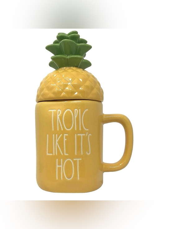 Rae Dunn Other - Rae Dunn coffee mug tropical pineapple-shaped ceramic lid "TROPIC LIKE IT'S HOT"